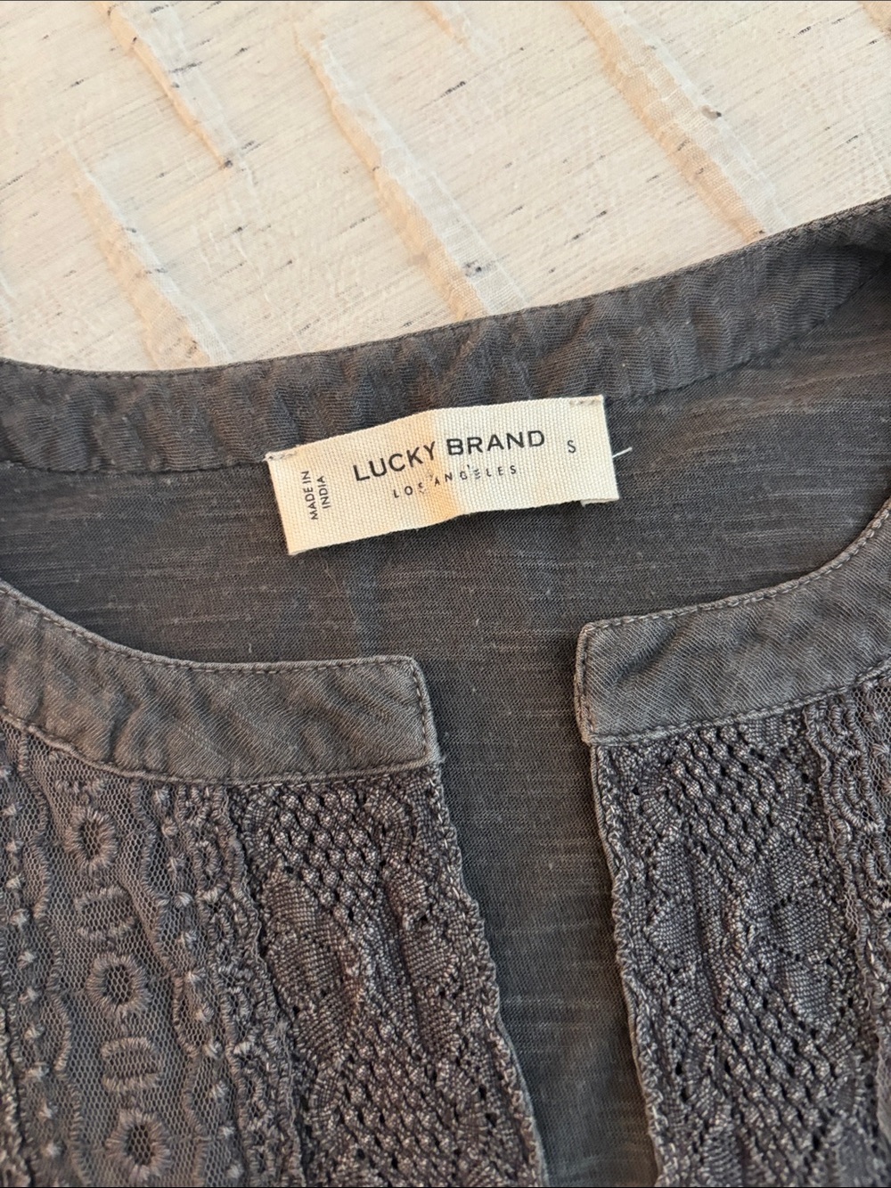Lucky Sleeveless Embroidered Peasant Top in Charcoal Gray - Picture 6 of 6